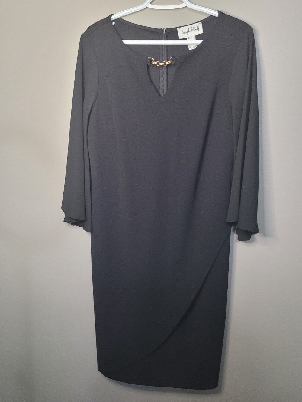 Joseph Ribkoff Classic Black Dress With Chain Detail Flutter Sleeve 12